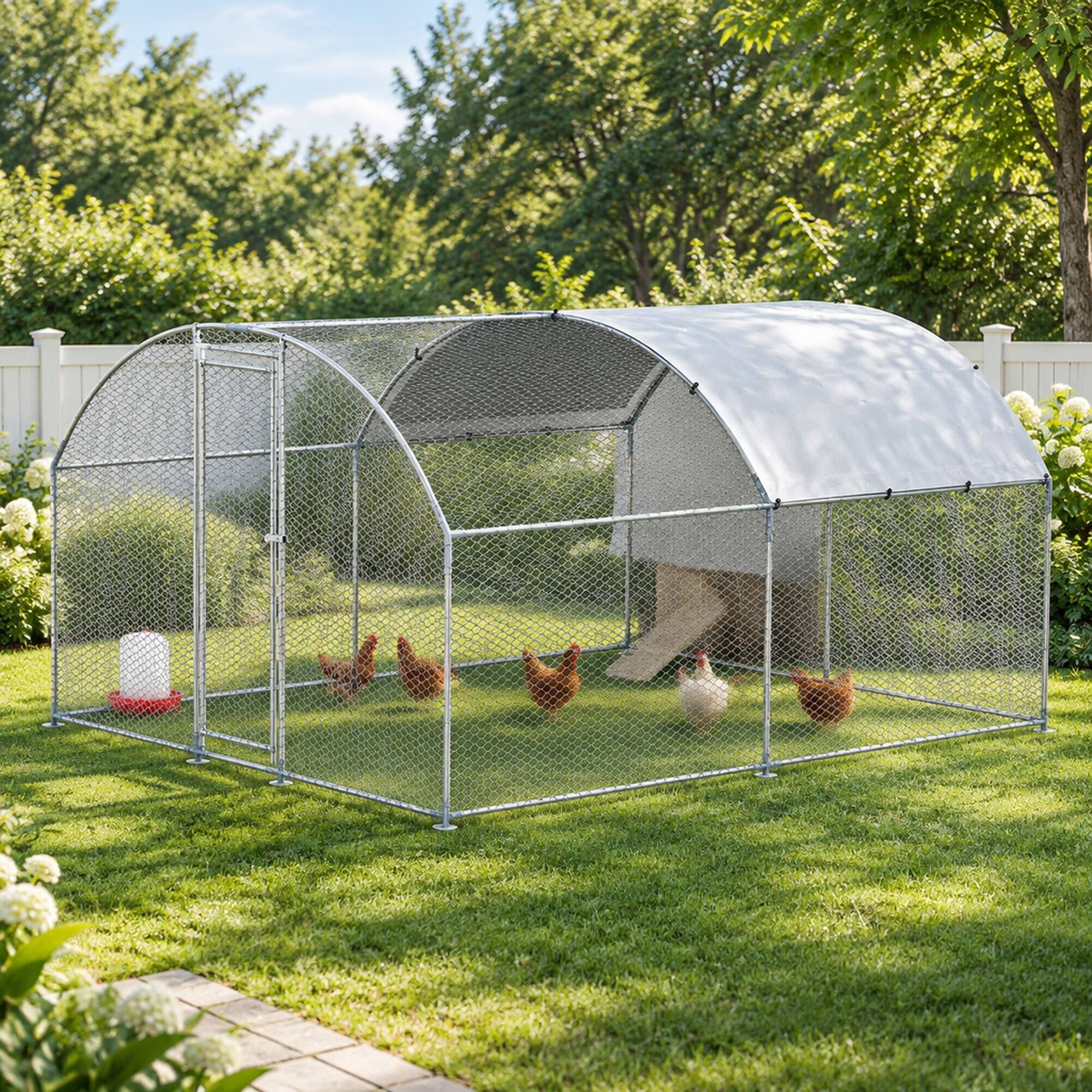 Alt View 2. RYHNUYNE - Metal Chicken Coop 9.8x13.1x6.5 ft, Walk-in Chicken Run, Galvanized Steel, PE Cover.