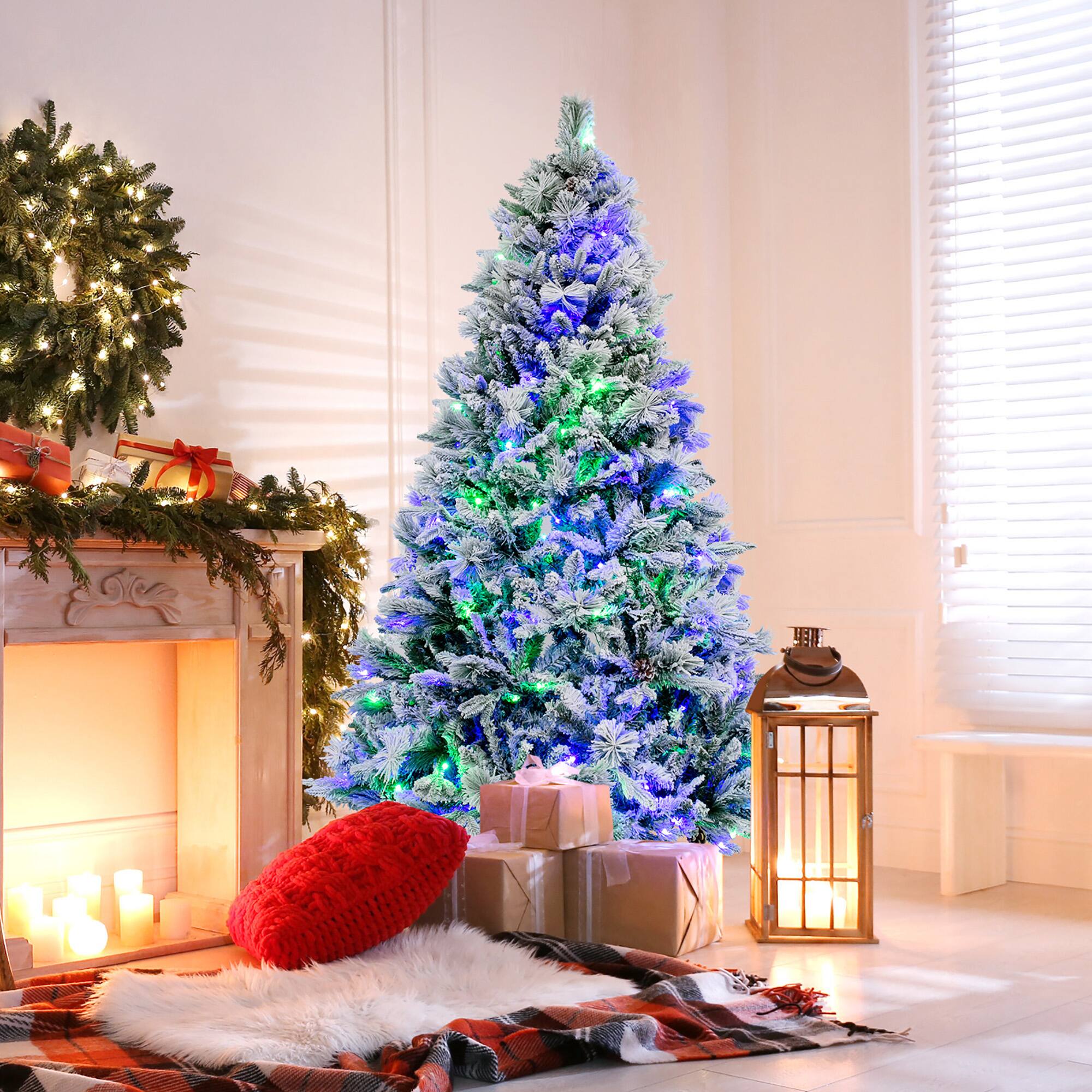 Alt View 3. Gymax - Gymax 6 FT Pre-Lit Artificial Christmas Tree Snow-Flocked Hinged Xmas Tree w/ 240  LED Lights & 850 Branch Tips - Green & White.