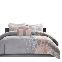 Gracie Mills - Glenda Floral Printed Comforter Set - Grey/Peach