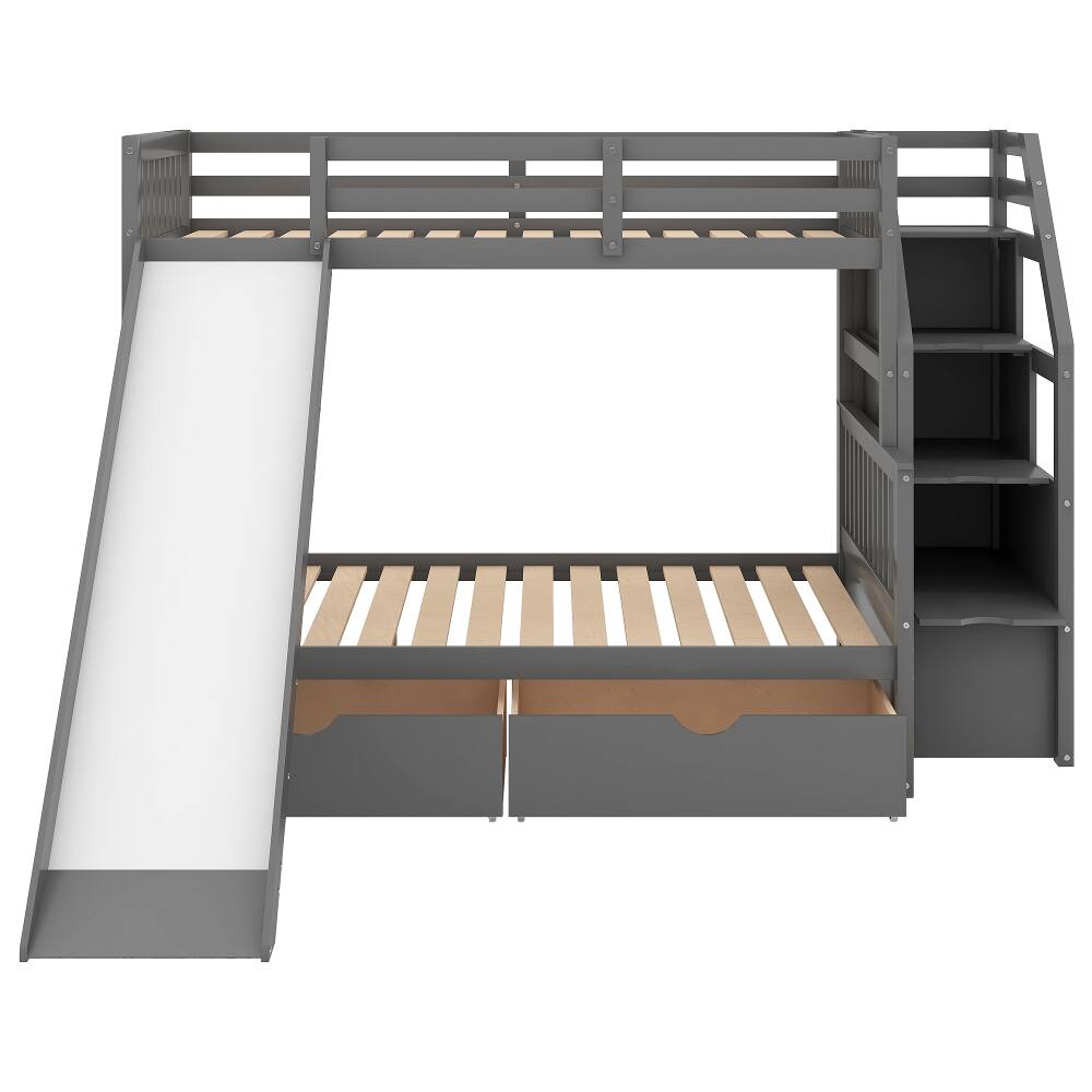 Alt View 4. Loheer - Loheer Twin Over Full Bunk Bed with Slide and Storage Drawers Gray - Gray.