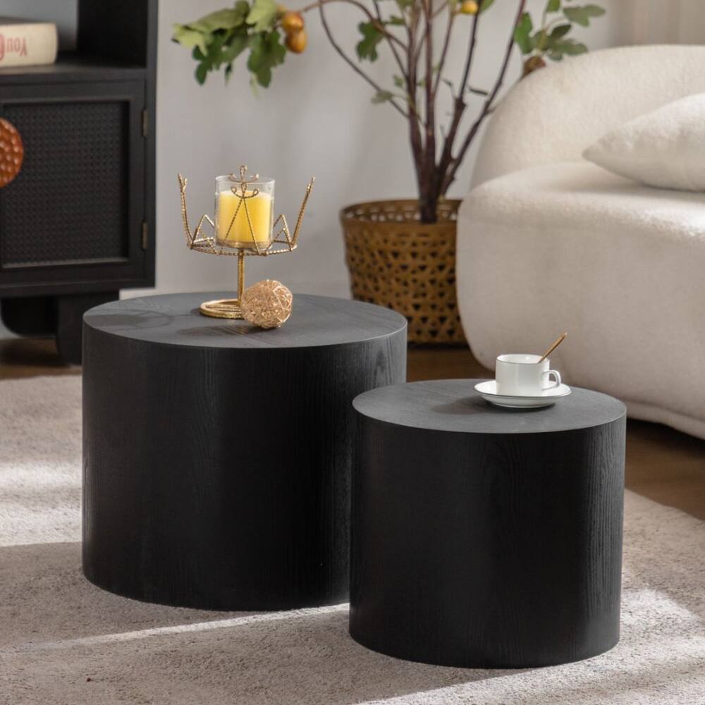 Angle. Loheer - Loheer Nesting Coffee Table Set of 2 Round Wooden Modern Circle Accent End Side Table for Small Space Living Room - Natural.