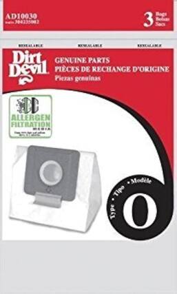 AD10030
364235002
3 Bags
Dirt Devil
GENUINE PARTS
PIÈCES DE RECHANGE D'ORIGINE
Piezas genuinas
ALLERGEN FILTRATION
Modèle
Type 0