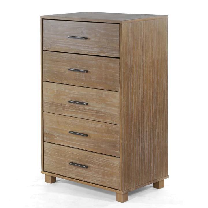 Angle. SlickBlue - Solid Wood 5-Drawer Bedroom Chest in Modern Farmhouse Style - Pine.