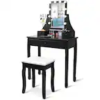 Front. Costway - Costway Vanity Table 10 Dimmable Bulbs Makeup Dressing Desk - Black.