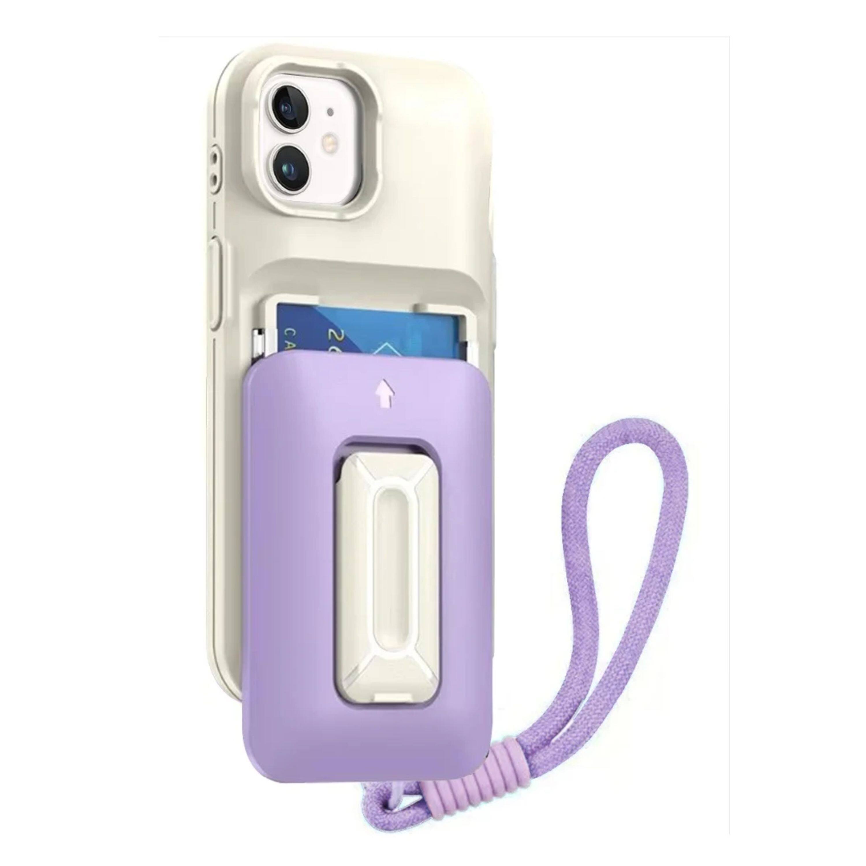 Angle. Kitcheniva - Matte Finish Phone Case With Card Holder Kickstand Strap Tempered Glass For iPhone 12/12 Pro Beige Light Purple - Beige Light Purple.