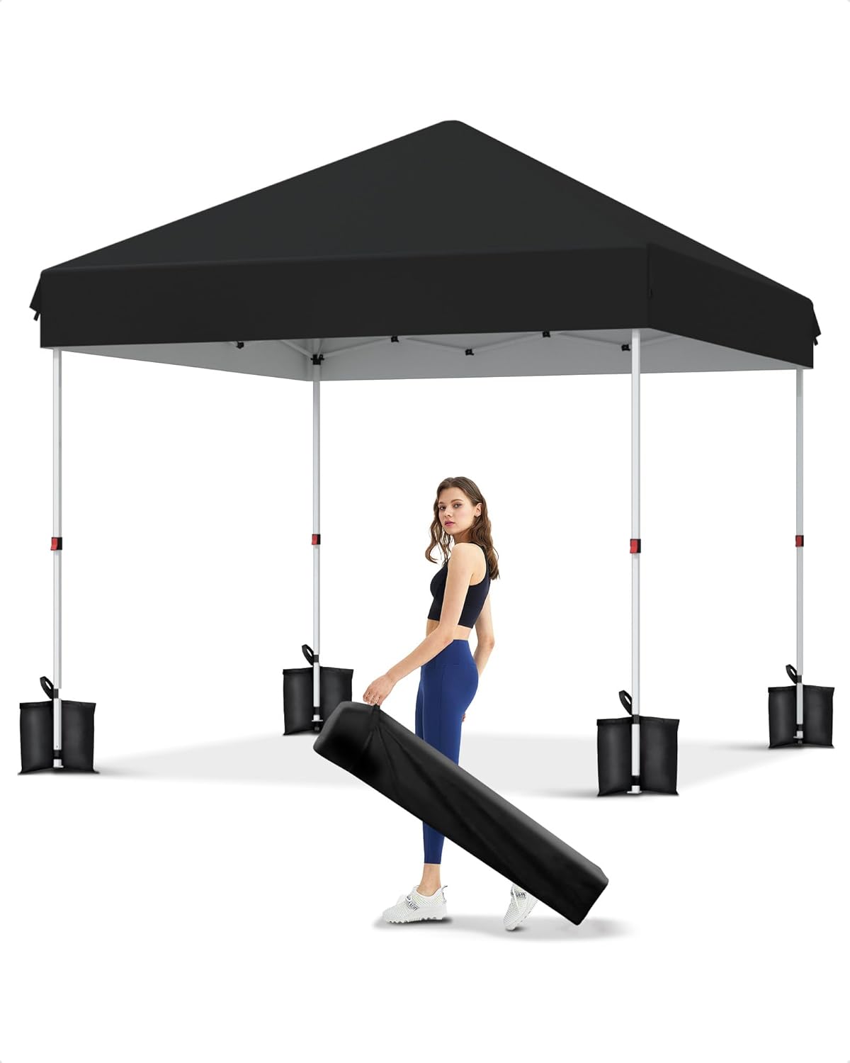 Homhougo - 10x10 Pop Up Canopy Tent, Outdoor Tent with 3 Adjustable Height, Easy Set Up Canopy with 4 Sandbags & Carrying Bag - Black