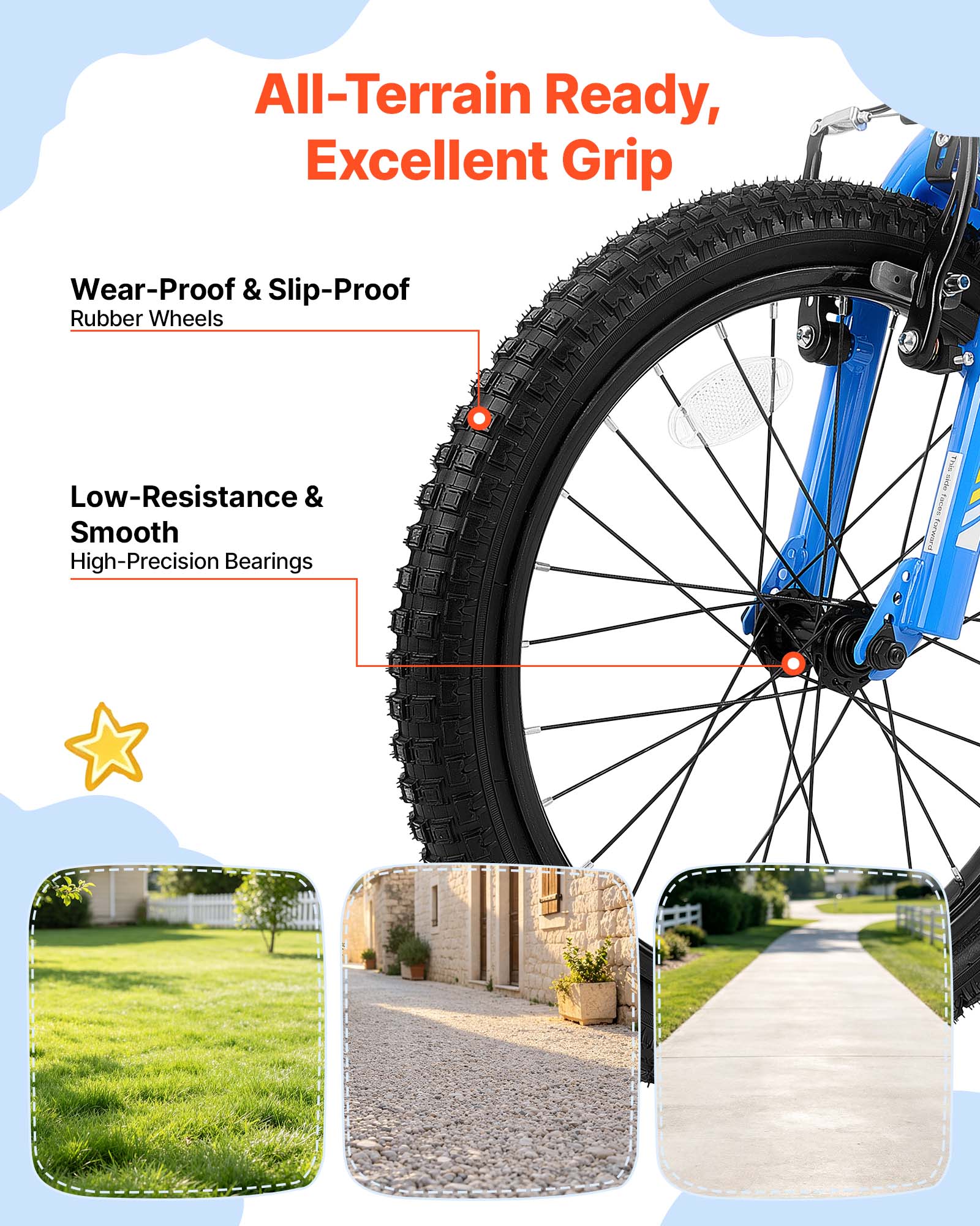 All-Terrain Ready, Excellent Grip

Wear-Proof & Slip-Proof Rubber Wheels

Low-Resistance & Smooth High-Precision Bearings