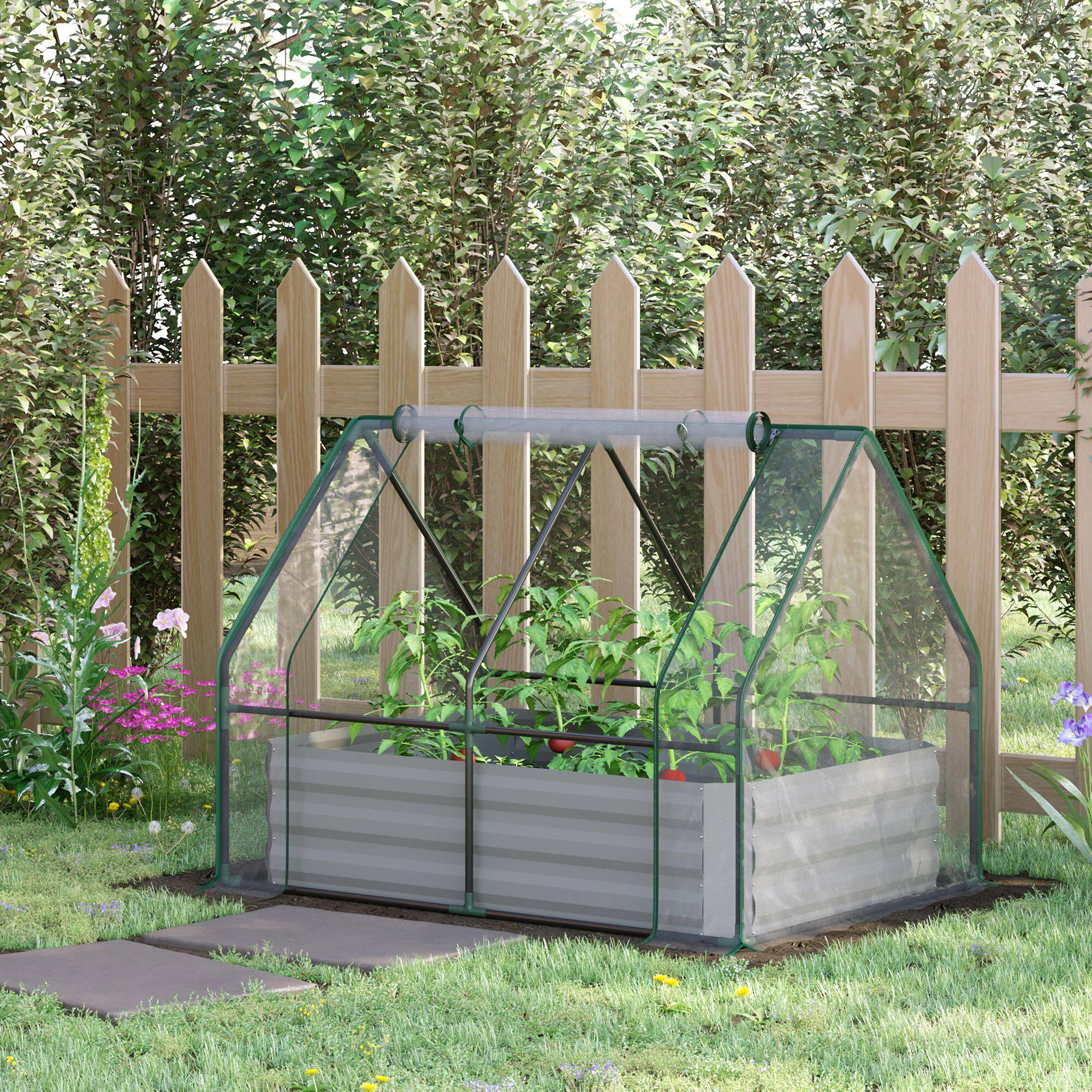 Angle. Outsunny - Outsunny 4 x 3 x 3ft Raised Garden Bed with Mini Greenhouse, Galvanized Raised Garden Bed with Cover - Clear.