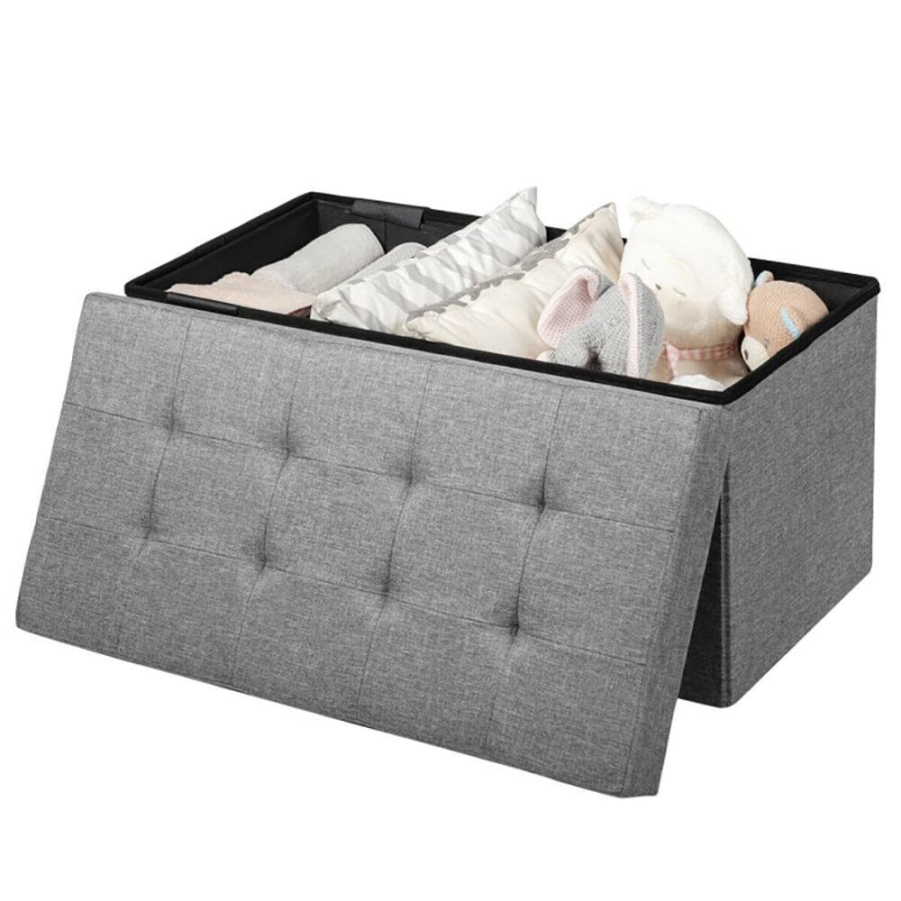 Angle. Kadyn - 31.5 Inch Fabric Foldable Storage with Removable Storage Bin-Light Gray, Folding Footstools,Multi-Functional Ottoman - Gray.