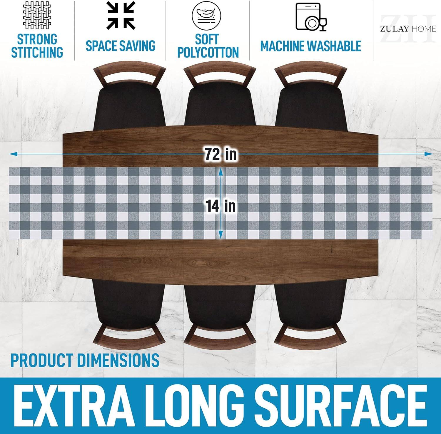 STRONG STITCHING  
SPACE SAVING  
SOFT POLYCOTTON  
MACHINE WASHABLE  

PRODUCT DIMENSIONS  
72 in  
14 in  

EXTRA LONG SURFACE