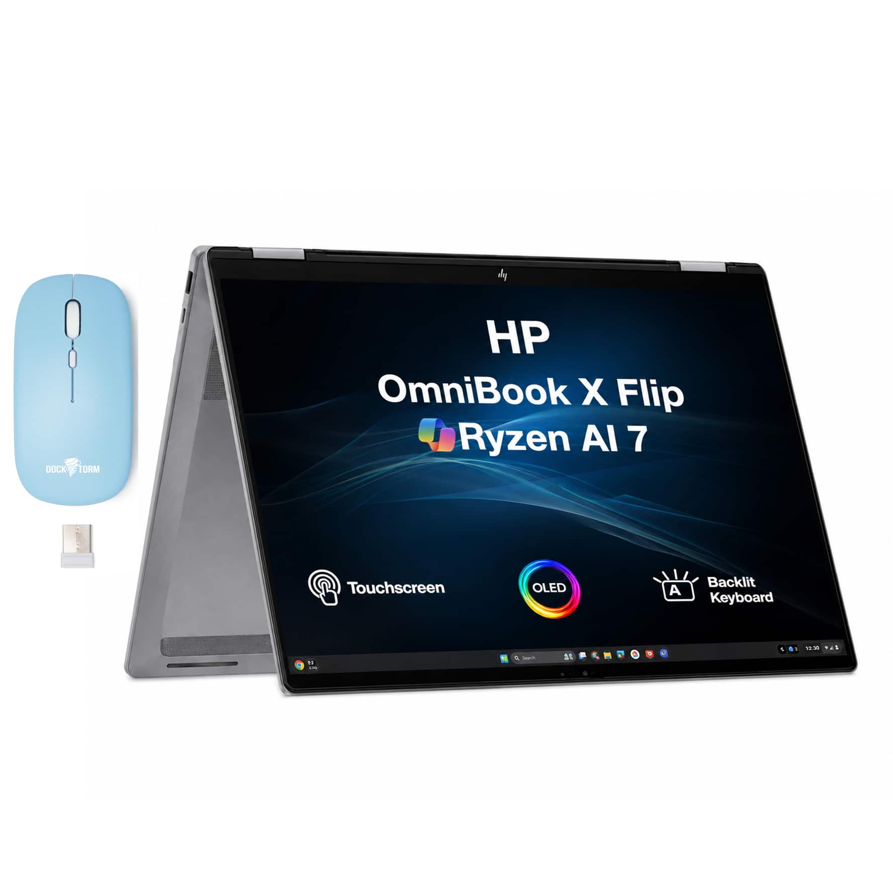 HP - Upgraded - OmniBook X Flip 2-in-1 Laptop 16.0 WUXGA Display (Ryzen AI 7 445, 16GB, Win 11 Pro) w/Dockztorm Wireless Mouse - Meteor Silver
