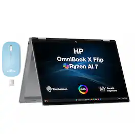 HP - Upgraded - OmniBook X Flip 2-in-1 Laptop 16.0 WUXGA Display (Ryzen AI 7 445, 16GB, Win 11 Pro) w/Dockztorm Wireless Mouse - Meteor Silver