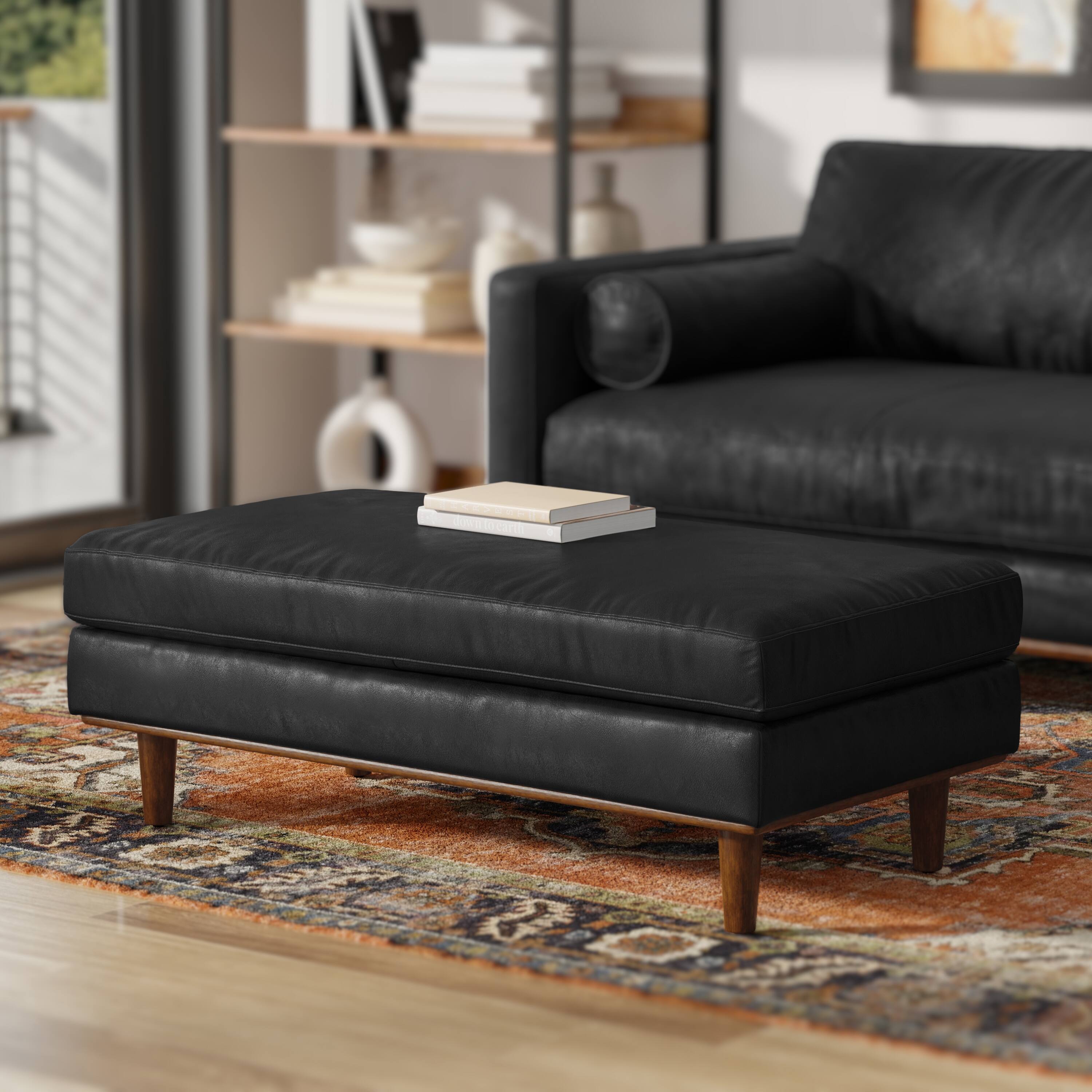 Angle. Simpli Home - Simpli Home Morrison Large Rectangular Ottoman in Graphite Grey Genuine Leather - Graphite Grey.