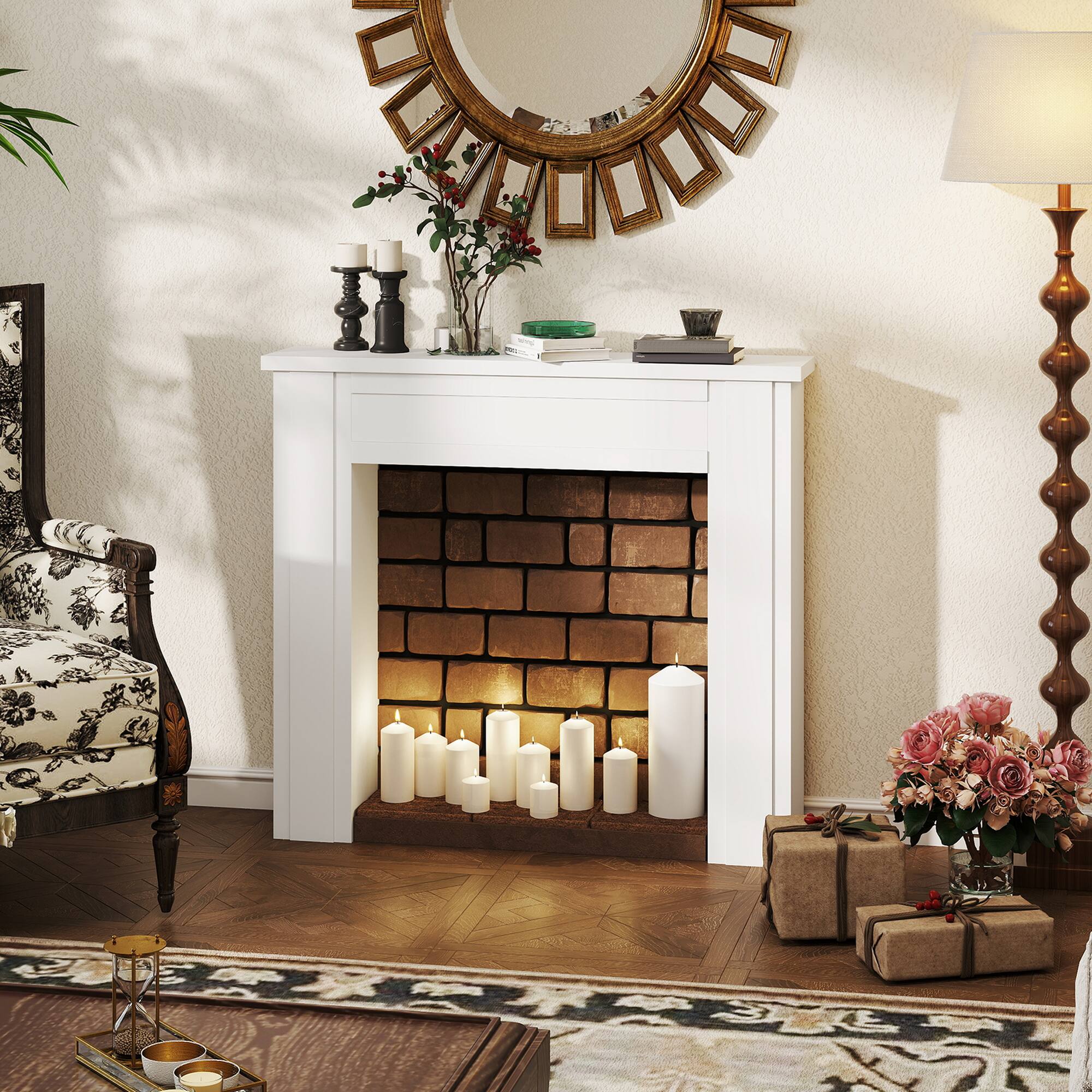 Alt View 7. Homcom - Fireplace Mantel, Freestanding Fireplace Surround with Leg for Electric Fireplaces - white.