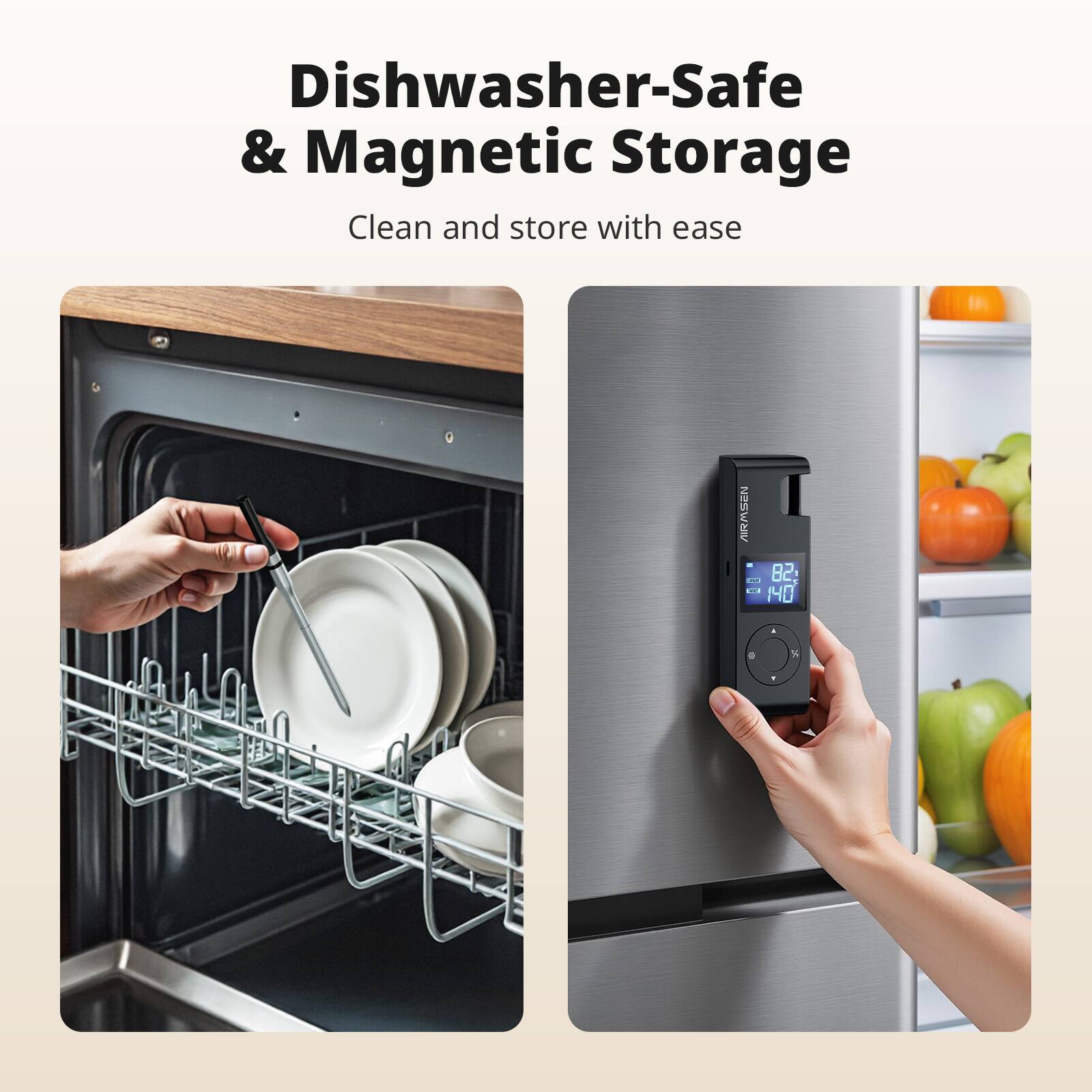 Dishwasher-Safe & Magnetic Storage  
Clean and store with ease