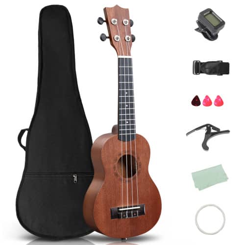 "Winado - 21"" Mahogany 4-String Soprano Ukulele Kit Includes Gig Bag, Strap, Picks, Strings and Cleaning Cloth - Brown" price history on PriceWatchPro