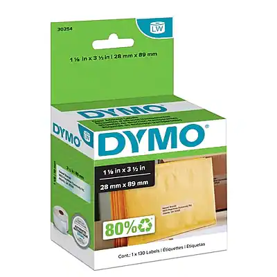 30254 LW 28 mm x 89 mm in x 3 Y2 in I 1 1/2 DTMO DYMO LN DYMO DA 1 in x 3 1/2 in 1 1/2 x 89 mm 28 mm 80% tiquettes Etiquetas Labels I 1 x 130 Cont.: