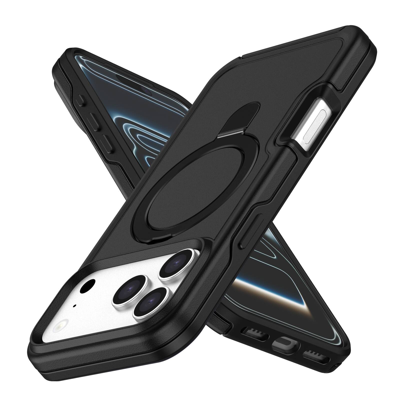 Angle. Dteck - for Apple iPhone 17 Pro Max Heavy Duty Shockproof Case,Dual Layer Rugged Protective Phone Case with Hidden Kickstand - Iceblue.