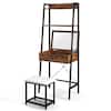 Front. Costway - Costway Vanity Table Set Flip Top Mirror Ladder Storage Shelf Cushioned Stool - Black,Rustic Brown.