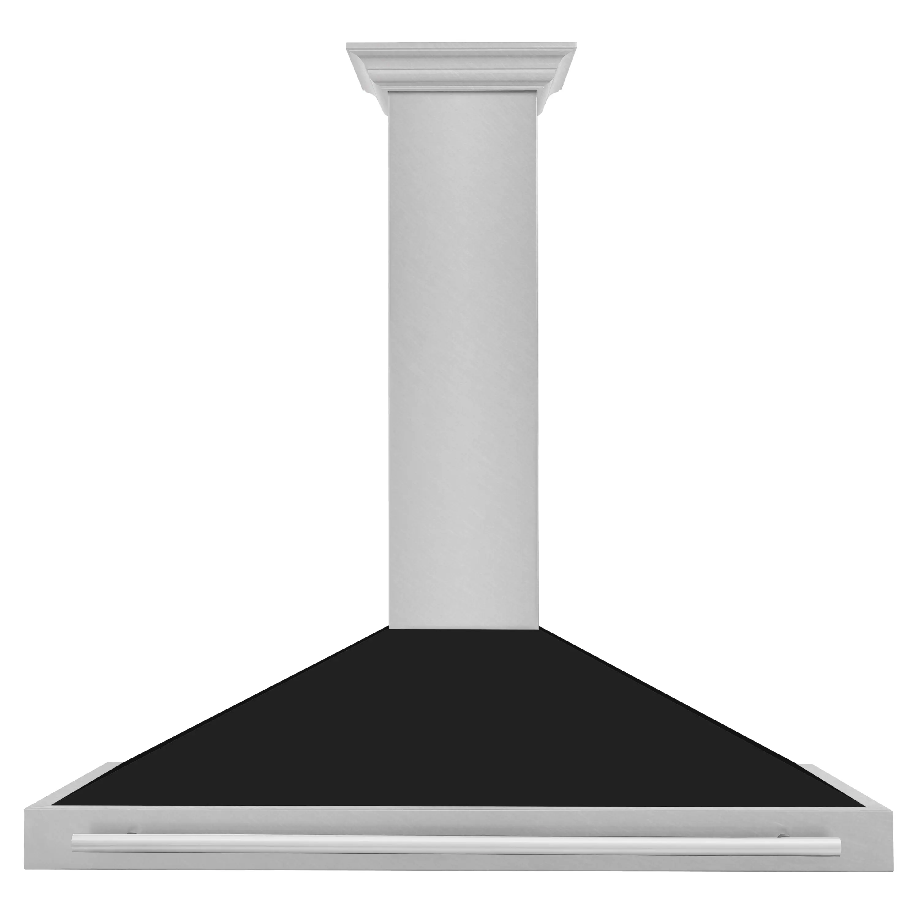 Front. ZLINE - 48 in. Convertible Satin Steel Wall Mount Range Hood with Black Shell and Steel Handle - Black Matte.