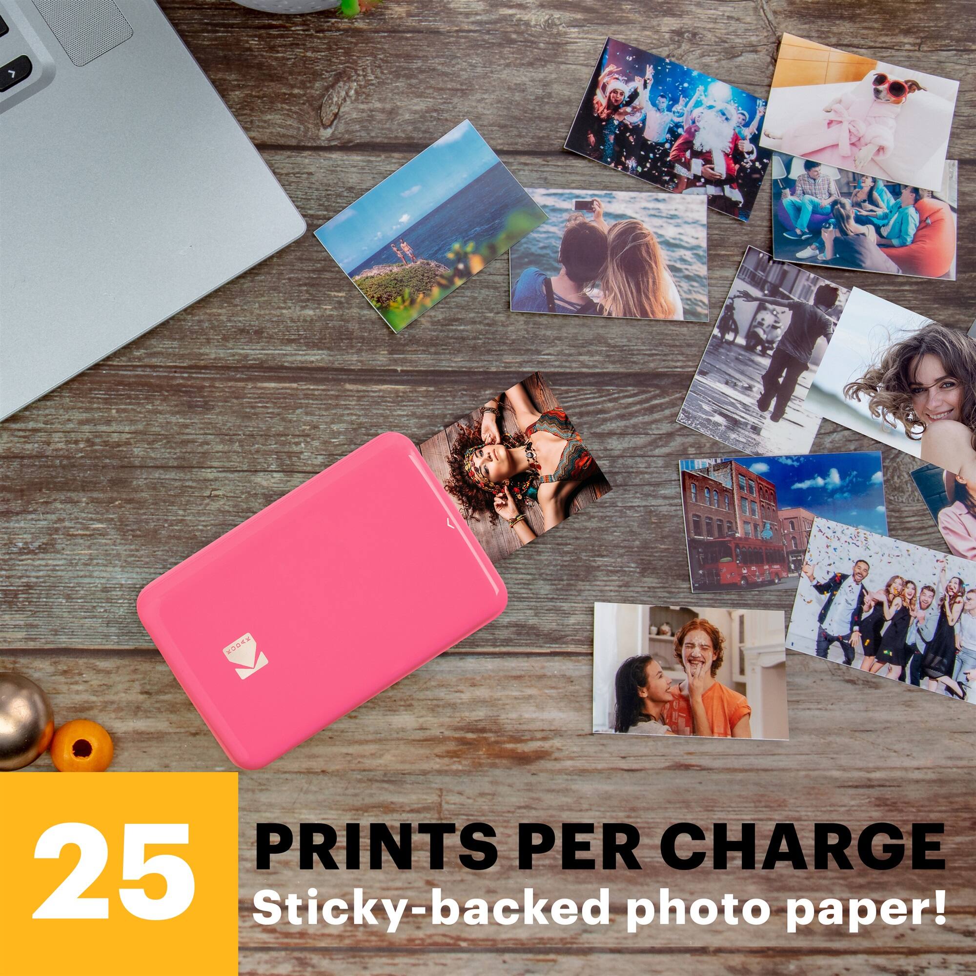 PRINTS PER CHARGE 25 Sticky-backed photo paper!