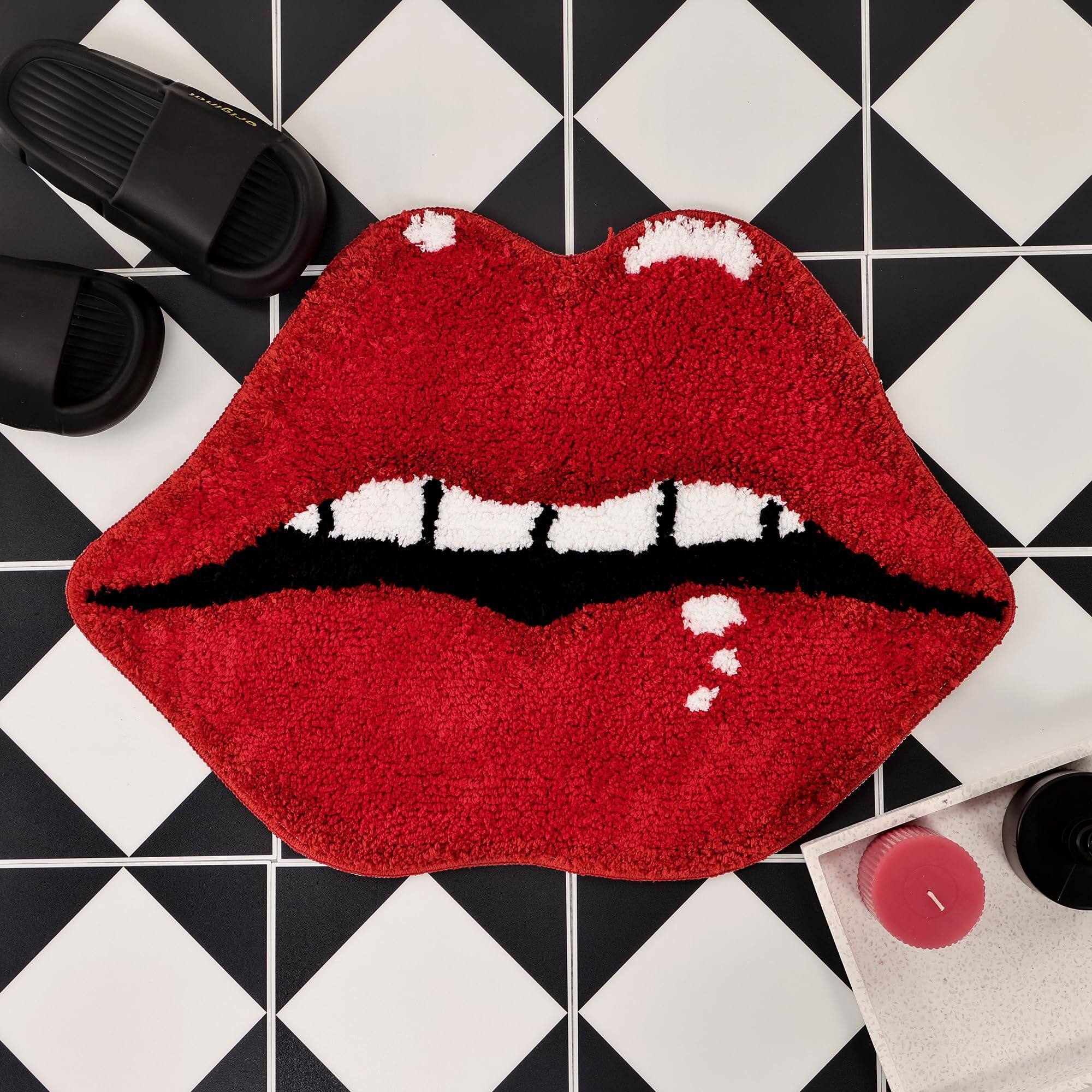 Front. Paradigms Interiors - Lips Shaped Bathroom Rug Cute Bath Mat Non Slip Absorbent Plush Shower Rugs For Bathtub thtub - Red.