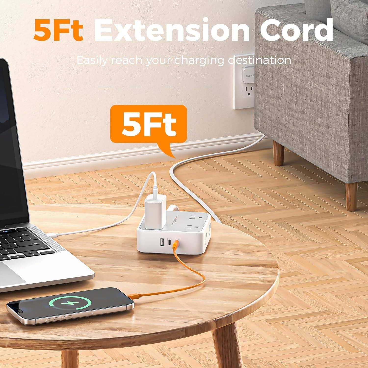 5Ft Extension Cord  
Easily reach your charging destination  
5Ft