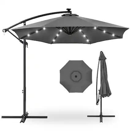 Front. Best Choice Products - Best Choice Products 10ft Solar LED Offset Hanging Outdoor Market Patio Umbrella w/ Adjustable Tilt - Gray - Gray.