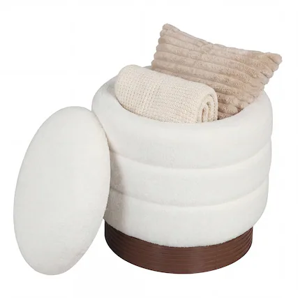 Front. Costway - Costway 360° Swivel Boucle Foot Rest with Hidden Storage, 400 Lbs Weight Capacity Footstool - White.