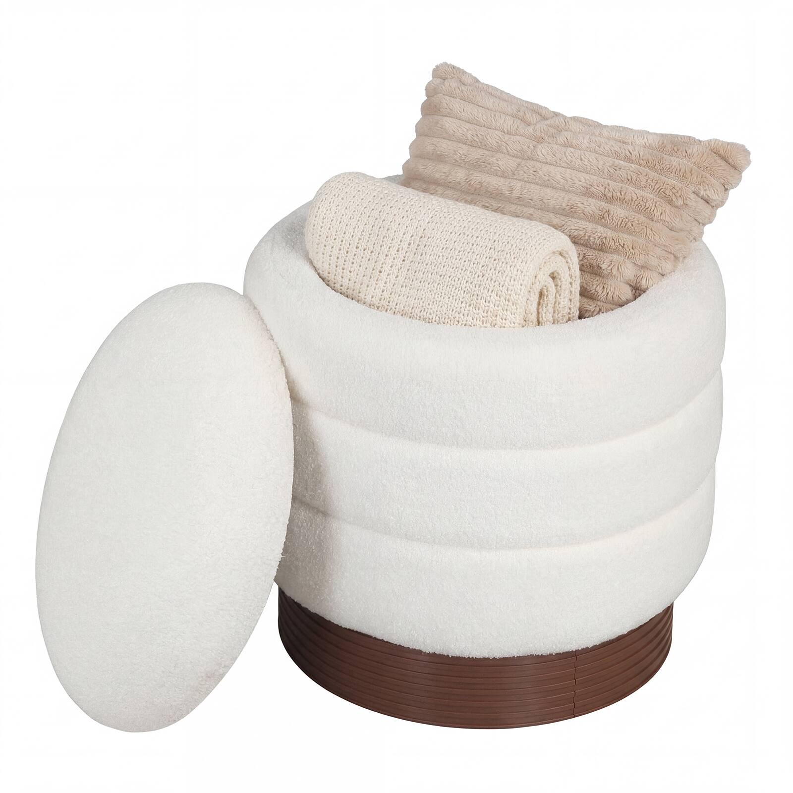 Front. Costway - Costway 360° Swivel Boucle Foot Rest with Hidden Storage, 400 Lbs Weight Capacity Footstool - White.