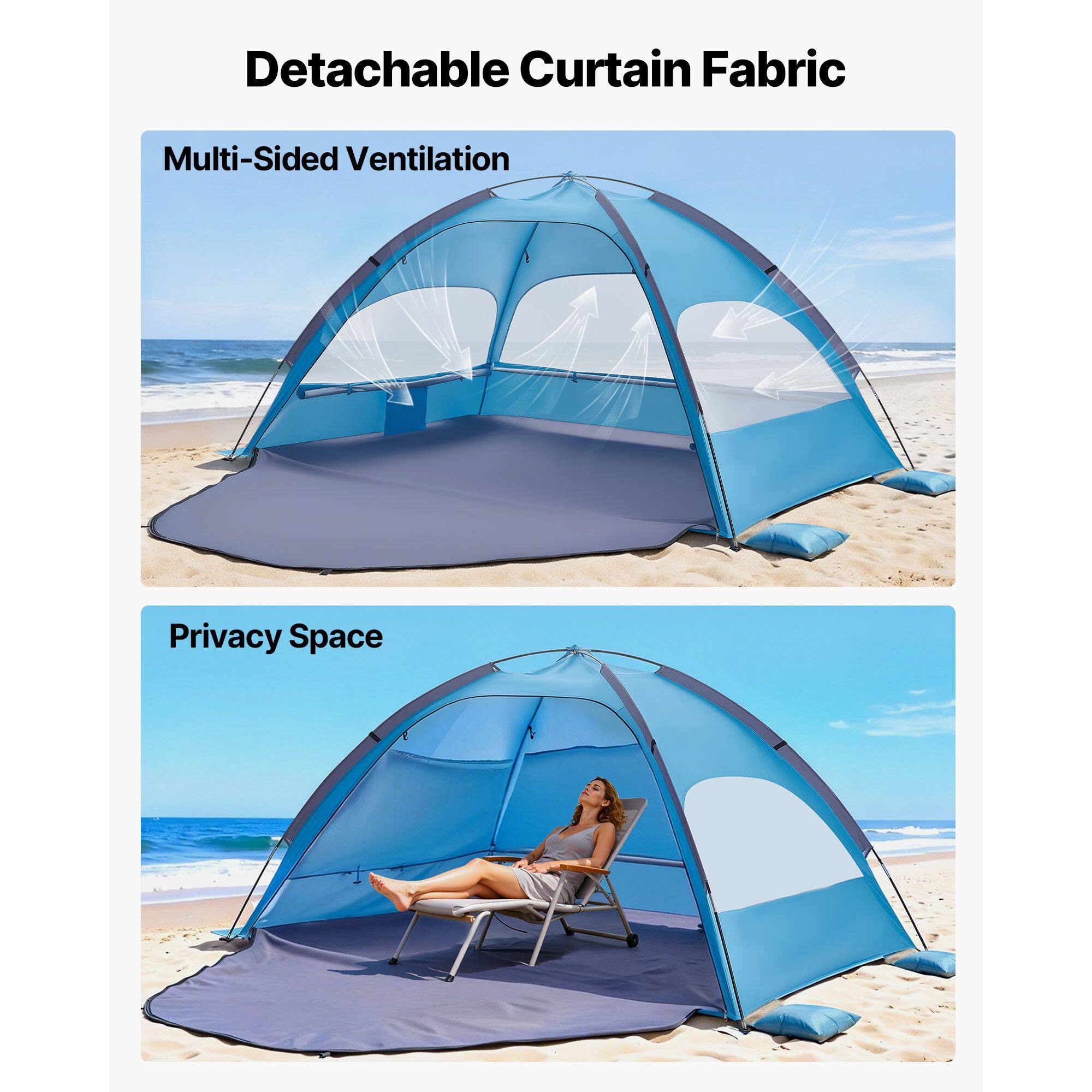 Detachable Curtain Fabric

Multi-Sided Ventilation

Privacy Space