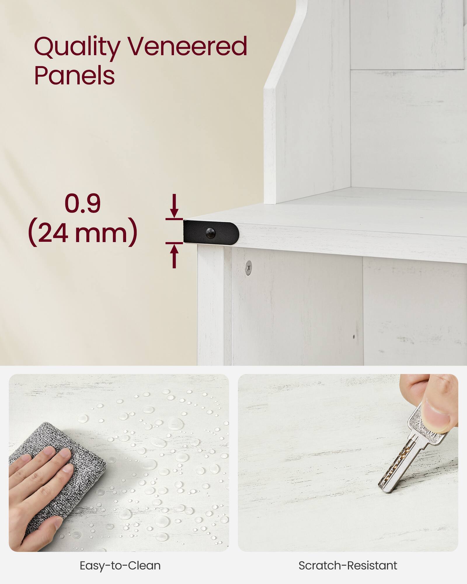 Quality Veneered Panels  
0.9 (24 mm)  
Easy-to-Clean  
Scratch-Resistant