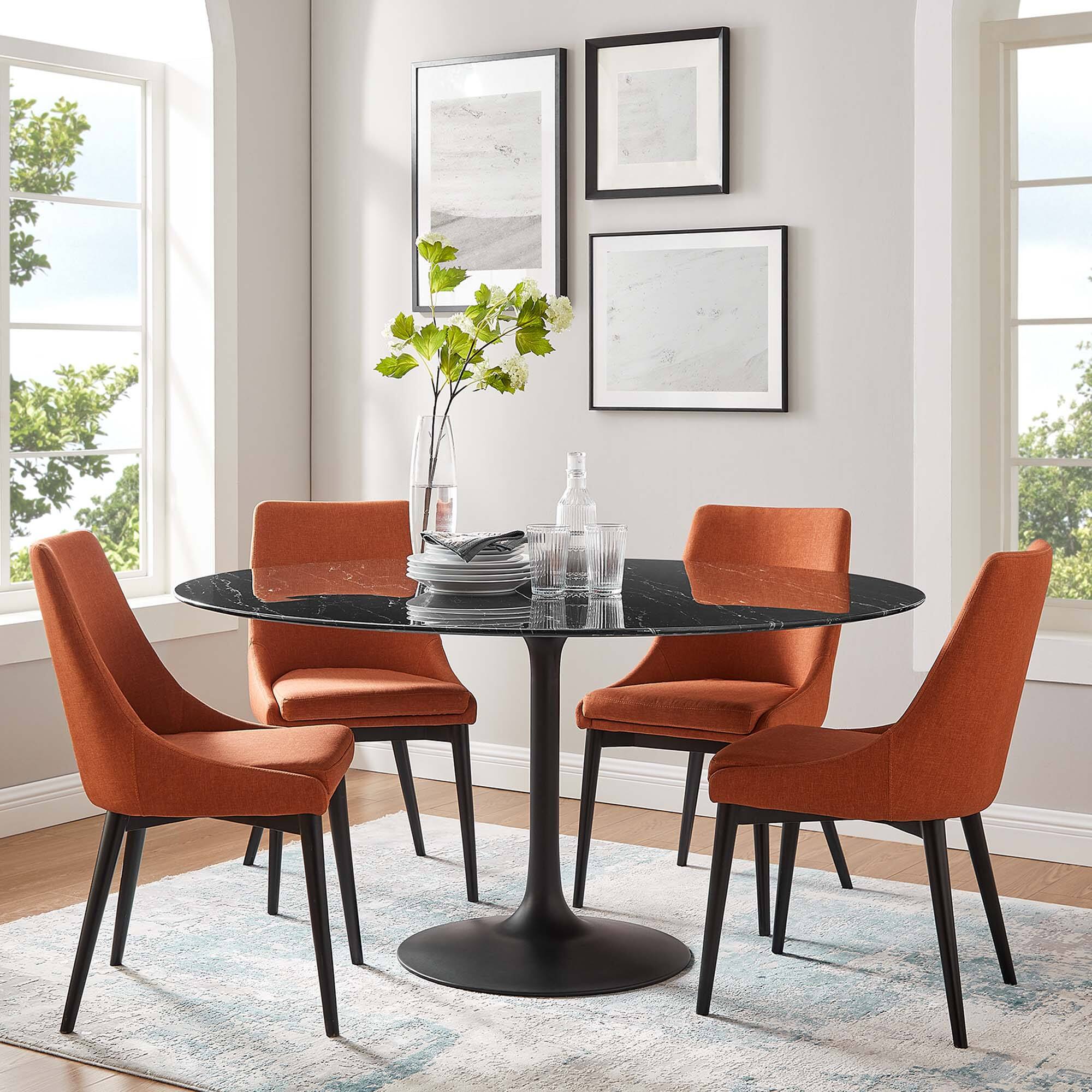 Alt View 2. Modway - Lippa 60" Round Faux Marble Dining Table by Modway - Black Black.