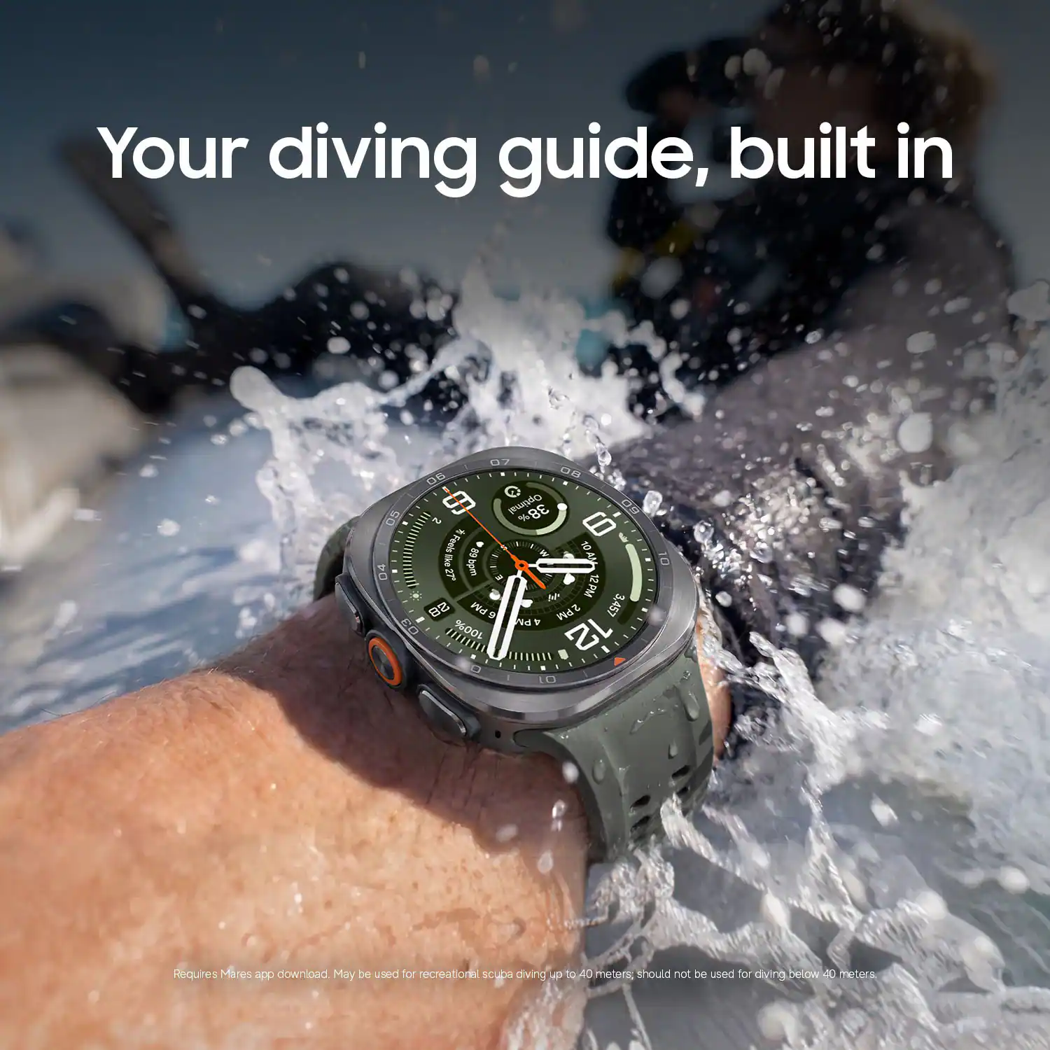 Your diving guide, built in

Requires Mares app download. May be used for recreational scuba diving up to 40 meters; should not be used for diving below 40 meters.