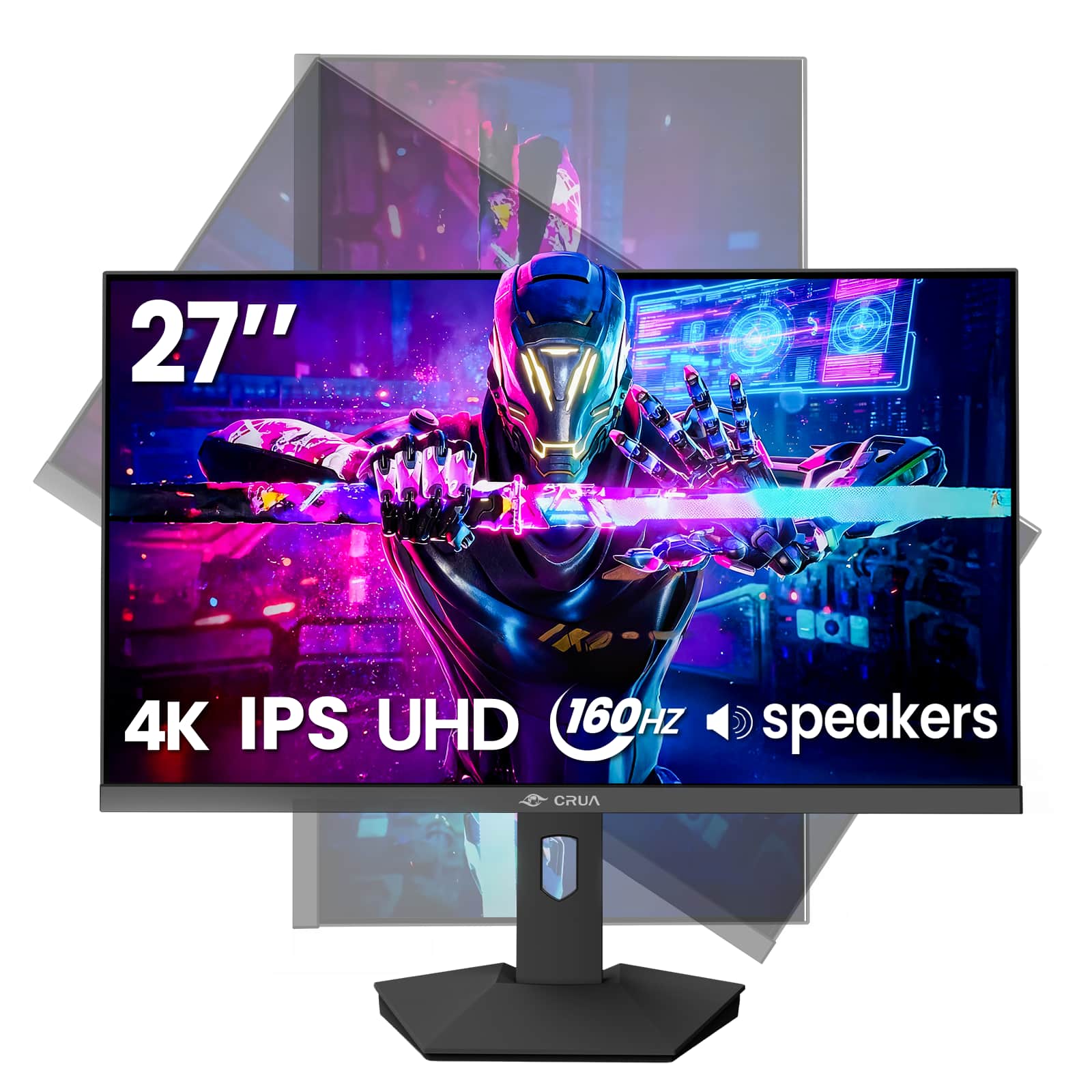 CRUA - 27" 160Hz Gaming Monitor, IPS UHD(3840x2160P), 120% SRGB, Support FreeSync, Height adjustable, Lighting effects, Built-i