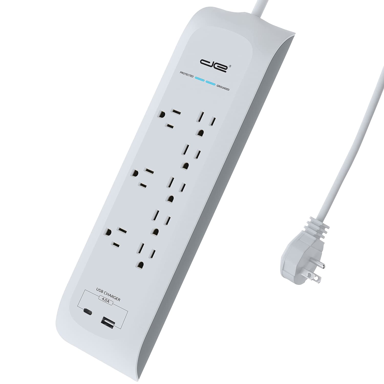 Digital Energy - 8-Outlet, 2-USB Port, Ethernet Surge Protector Power Strip 4200 Joules, 6-Ft. Cord Flat Plug DEE1-1116 - White
