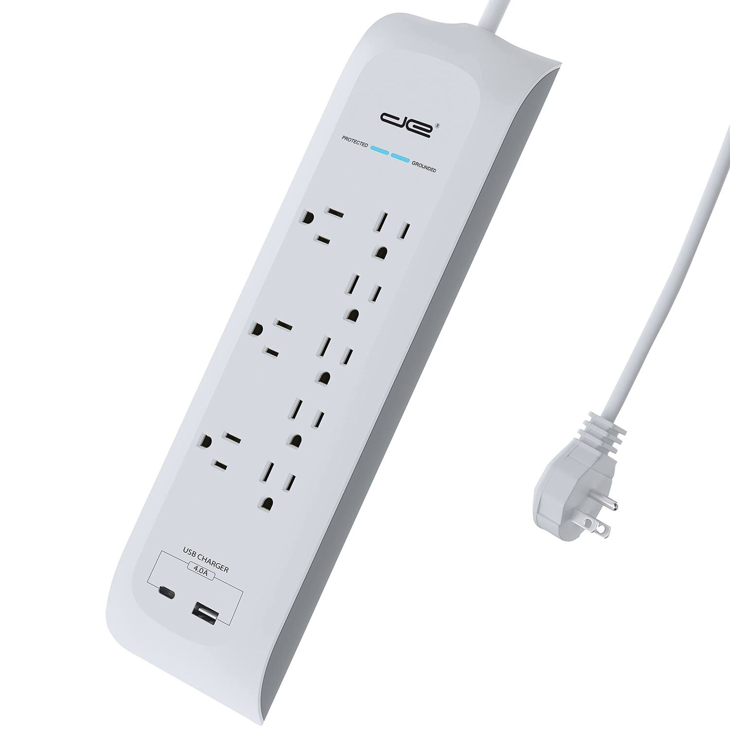 Digital Energy - Dee1-1116 8-outlet Usb-a And Usb-c Surge Protector Power Strip (72 In.; - White