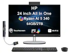 HP - Upgraded - 24 All-in-One 23.8 FHD Display (Ryzen AI 5 340, 64GB, 2TB SSD, AMD Radeon 840M, WiFi 6, Win 11 Pro) w/USB Hub - Jet Black