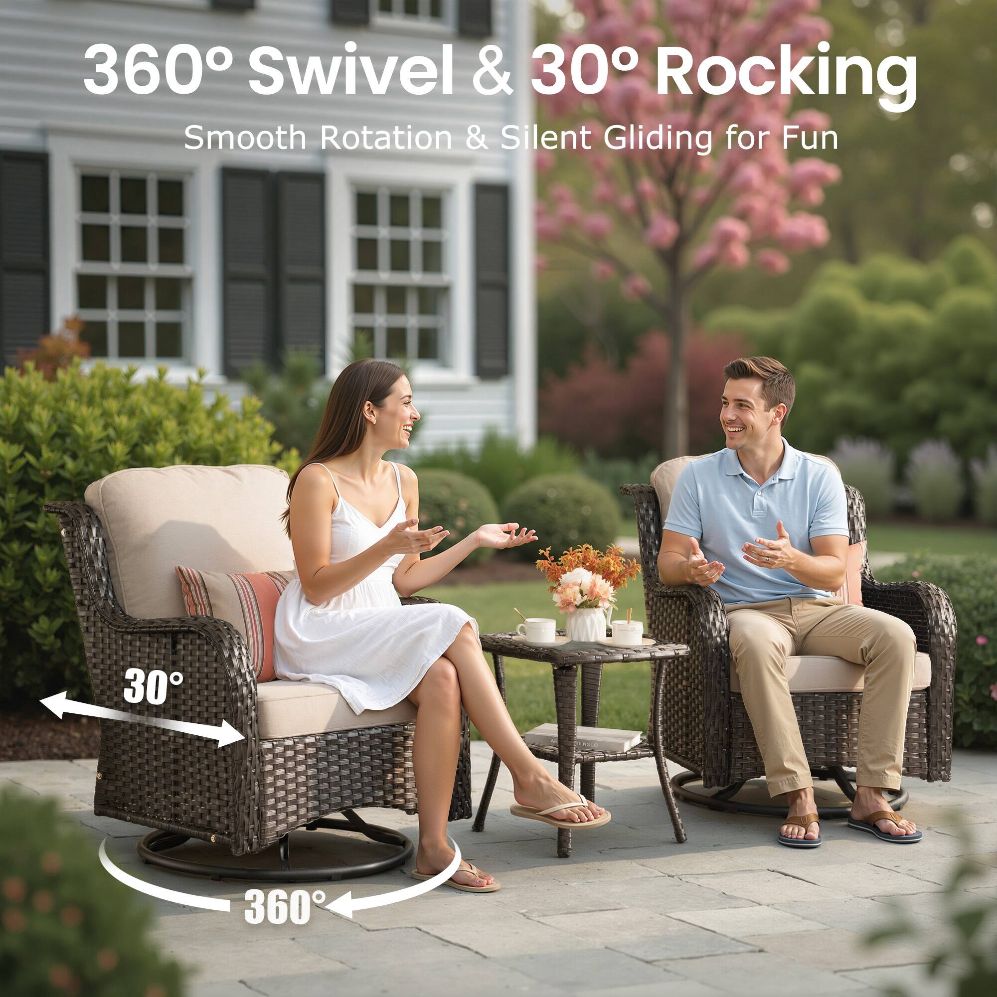 360° Swivel & 30° Rocking  
Smooth Rotation & Silent Gliding for Fun