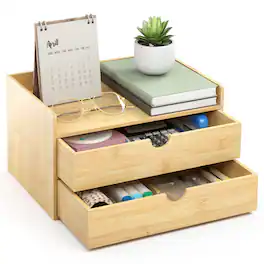 Paradigms Interiors - Desk Organizer - Mini Drawer Tabletop Storage Organization For Office Or Home - Nature 2 Drawers