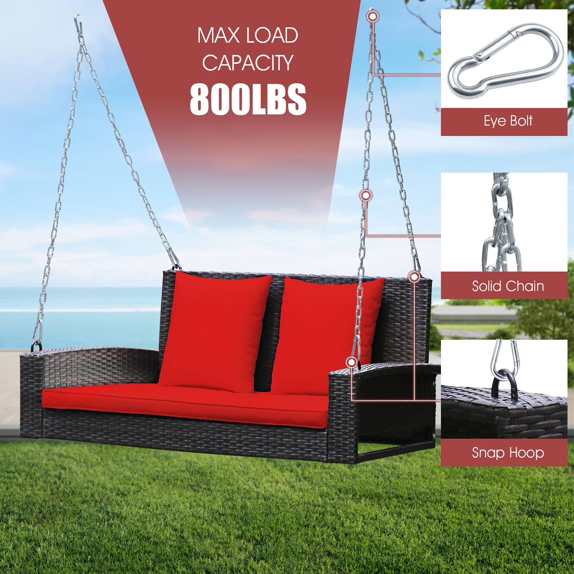 MAX LOAD CAPACITY  
800LBS  

Eye Bolt  
Solid Chain  
Snap Hoop