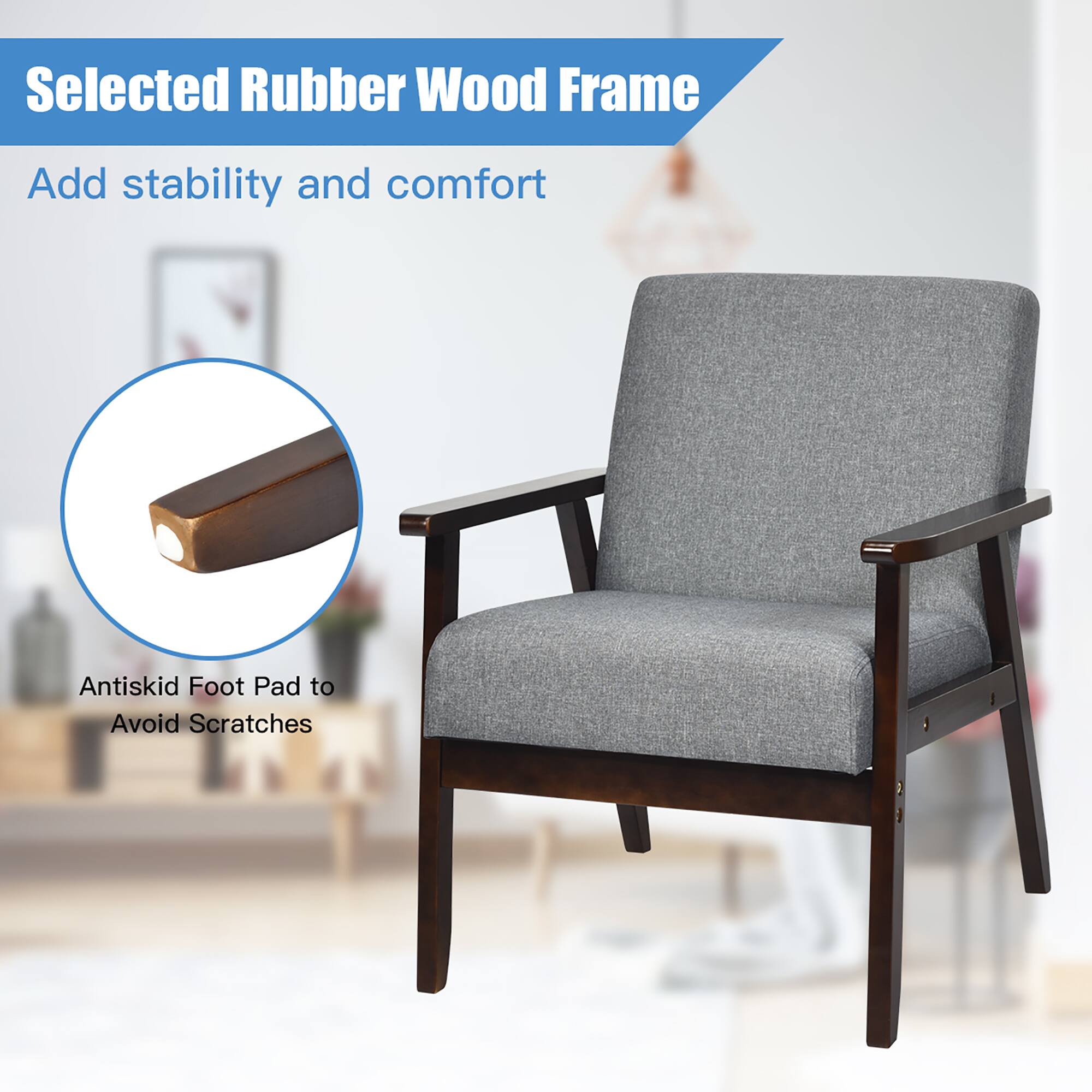 Selected Rubber Wood Frame Add stability and comfort Antiskid Foot Pad to Avoid Scratches