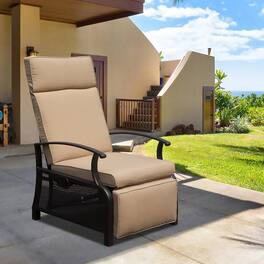 Mondawe - Outdoor Lounge Chair with Flip Table Push Back and Adjustable Angle - Beige