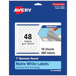 Avery - TrueBlock Round Labels, 1" Diameter, 480ct - White
