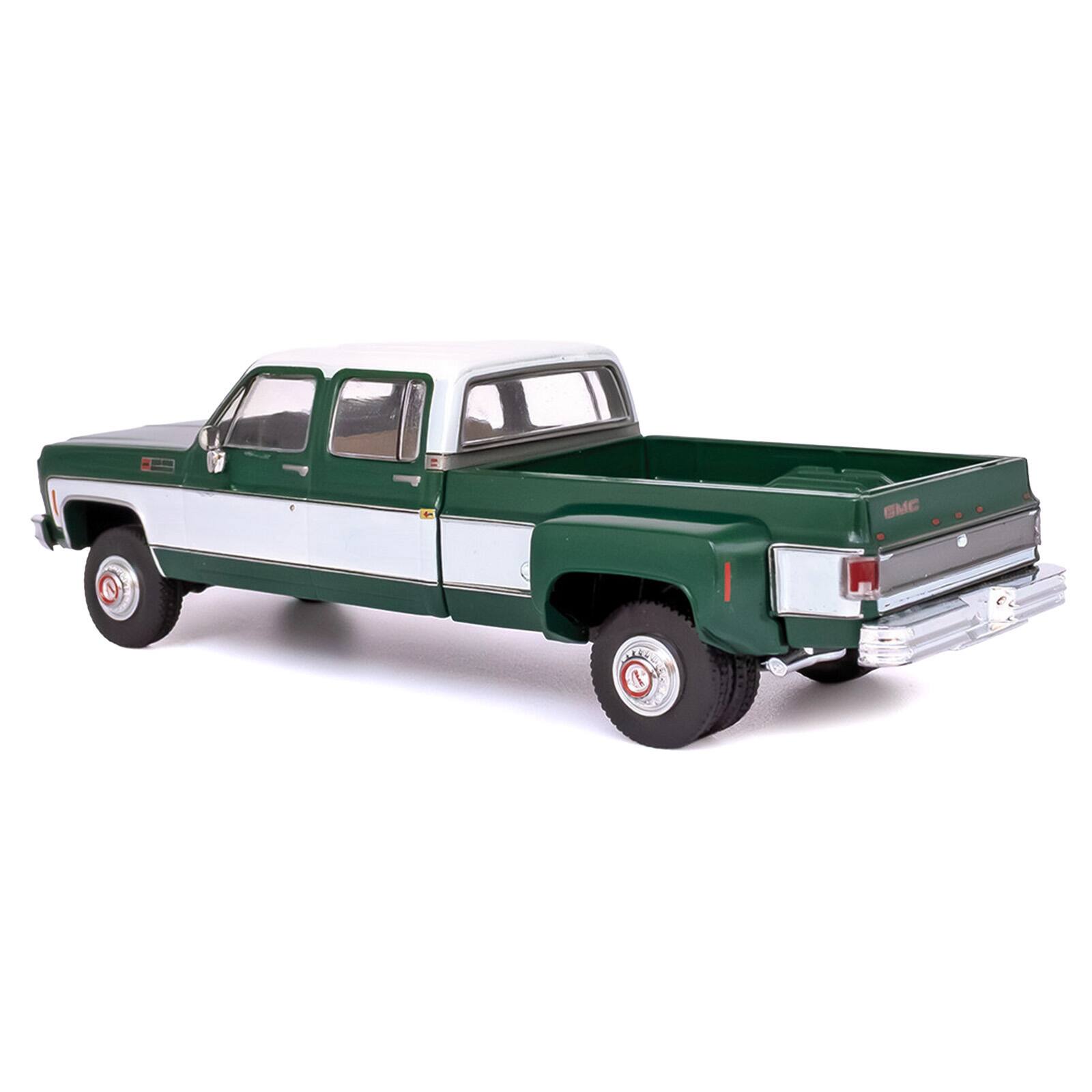 Alt View 4. IXO - 1973 GMC Sierra Grande 3500 Crew Cab Dually Pickup Truck Green and White 1/64 Diecast Model by IXO Models.