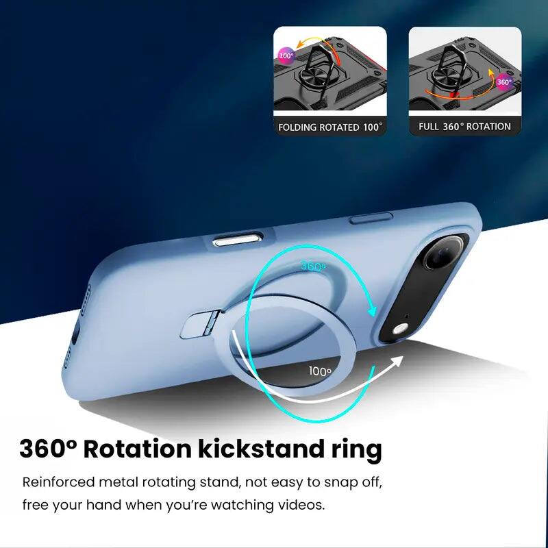 100  
360  
FOLDING ROTATED 100  
FULL 360 ROTATION  
360  
100  
360 Rotation kickstand ring  
Reinforced metal rotating stand, not easy to snap off, free your hand when you're watching videos.