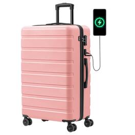 Brick Attic - 28 Inch Suitcase Hardside PC ABS Lightweight USB Luggage with Wheels TSA Lock Checked-Large - Pink
