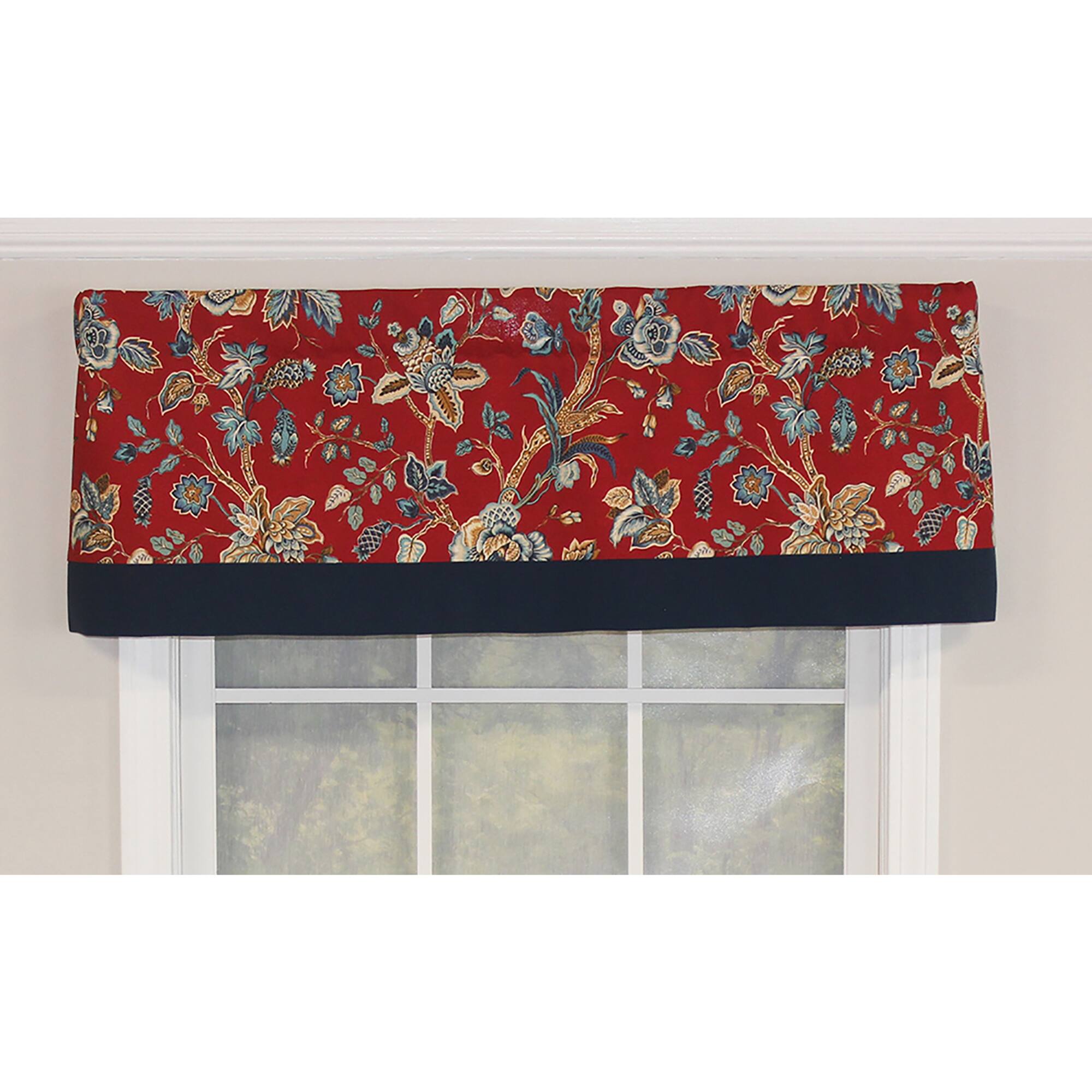 Angle. RLF Home - RLF Home Gianna Banded Valance Red. 3" Rod Pocket, Contrast bottom banding. 50" x 16" - Red.