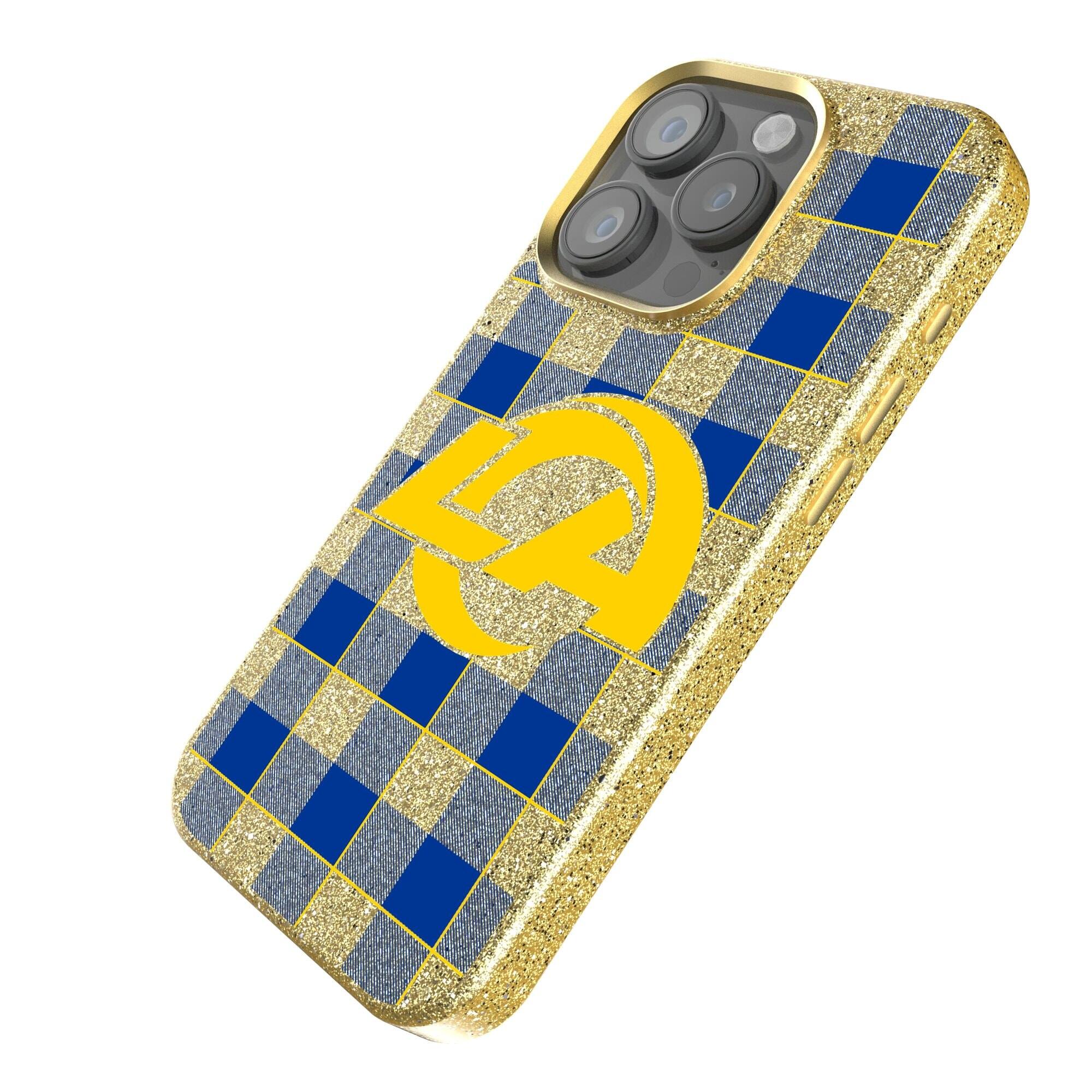 Alt View 1. Keyscaper - Los Angeles Rams Plaid Bling iPhone Case - 15 - Gold.