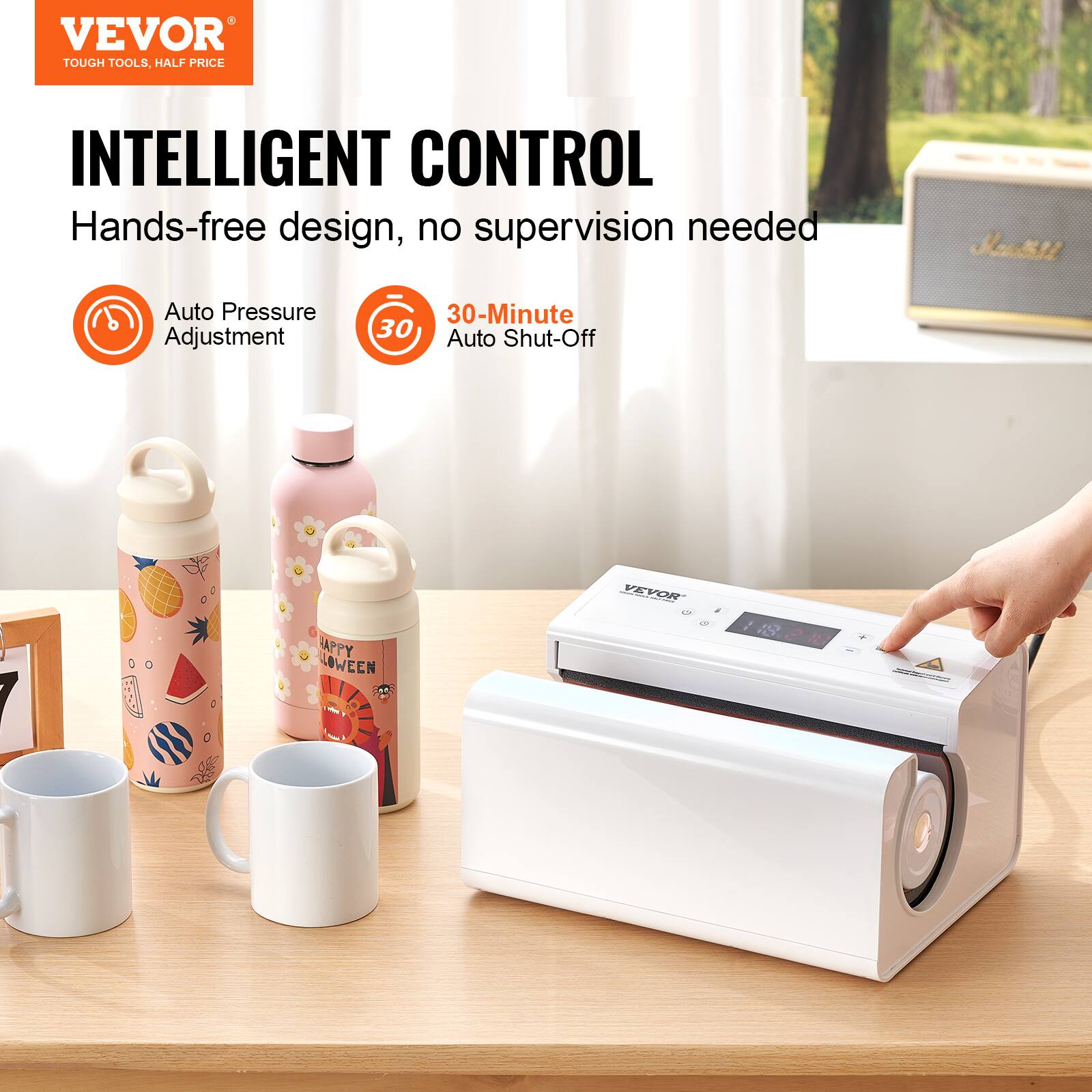 VEVOR  
TOUGH TOOLS, HALF PRICE

INTELLIGENT CONTROL  
Hands-free design, no supervision needed

Auto Pressure Adjustment  
30-Minute Auto Shut-Off

VEVOR HAPPY HALLOWEEN